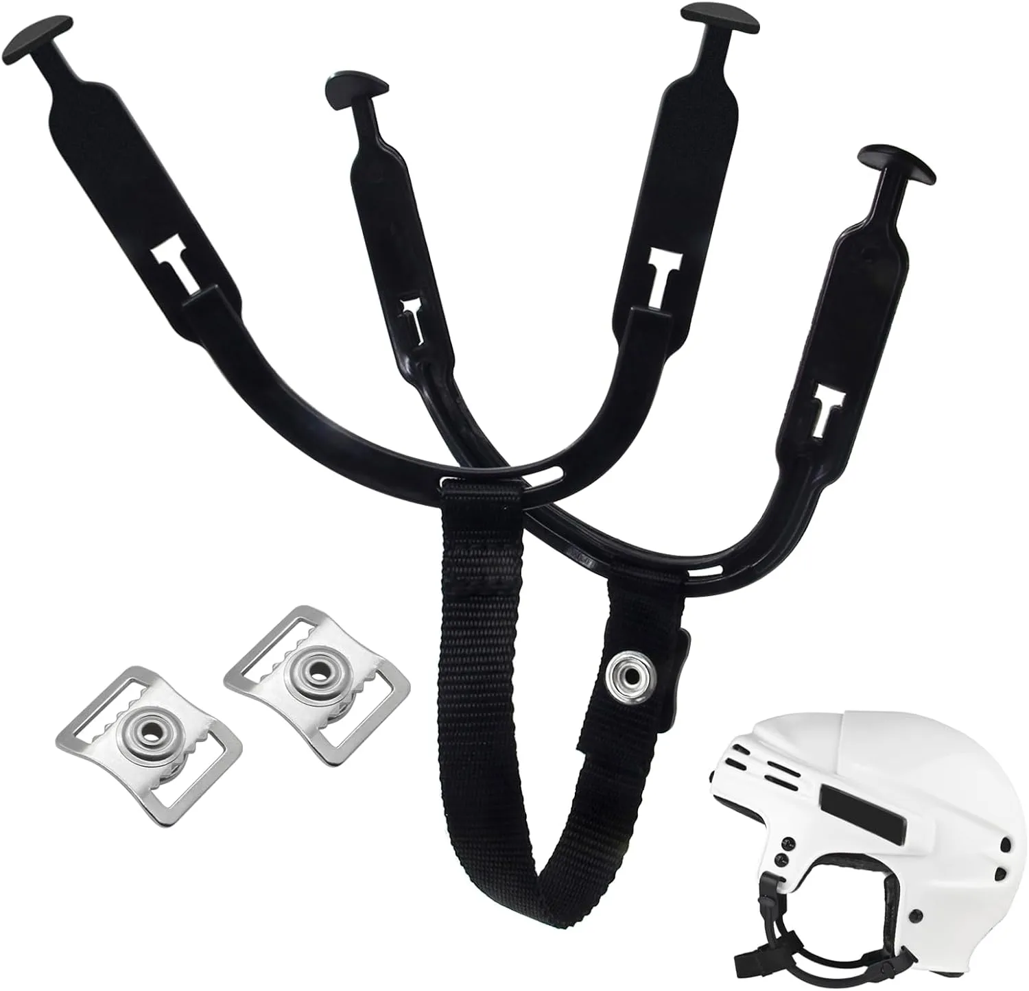 1 Set Hockey Helmet Chin Strap with 2 Stainless Steel Single Strengthened Snap, Hockey Ear Sling Loops for Ice Hockey Helmet, Ice Hockey Chin Strap Replacement Parts Ear Sling Loop Repair Kit