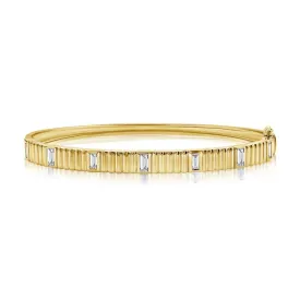14K Yellow Gold Baguette Diamond Fluted Bangle