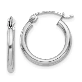 14KT White Gold Polished 15mm Lightweight Tube Hoop Earrings