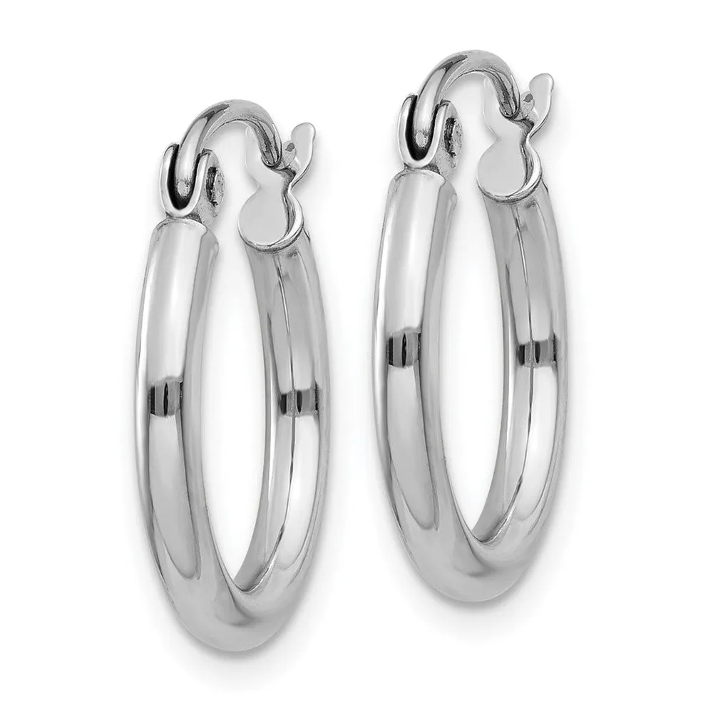 14KT White Gold Polished 15mm Lightweight Tube Hoop Earrings