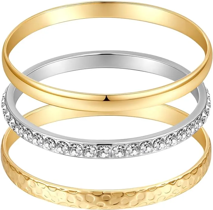 18k Gold Two Tone Embellished Bangle Set