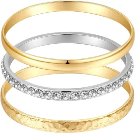 18k Gold Two Tone Embellished Bangle Set