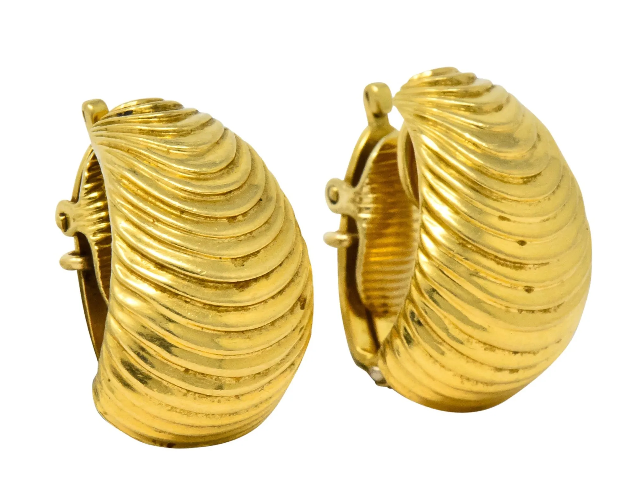 1960's McTiegue Vintage 18 Karat Gold Ribbed Ear-Clip Earrings