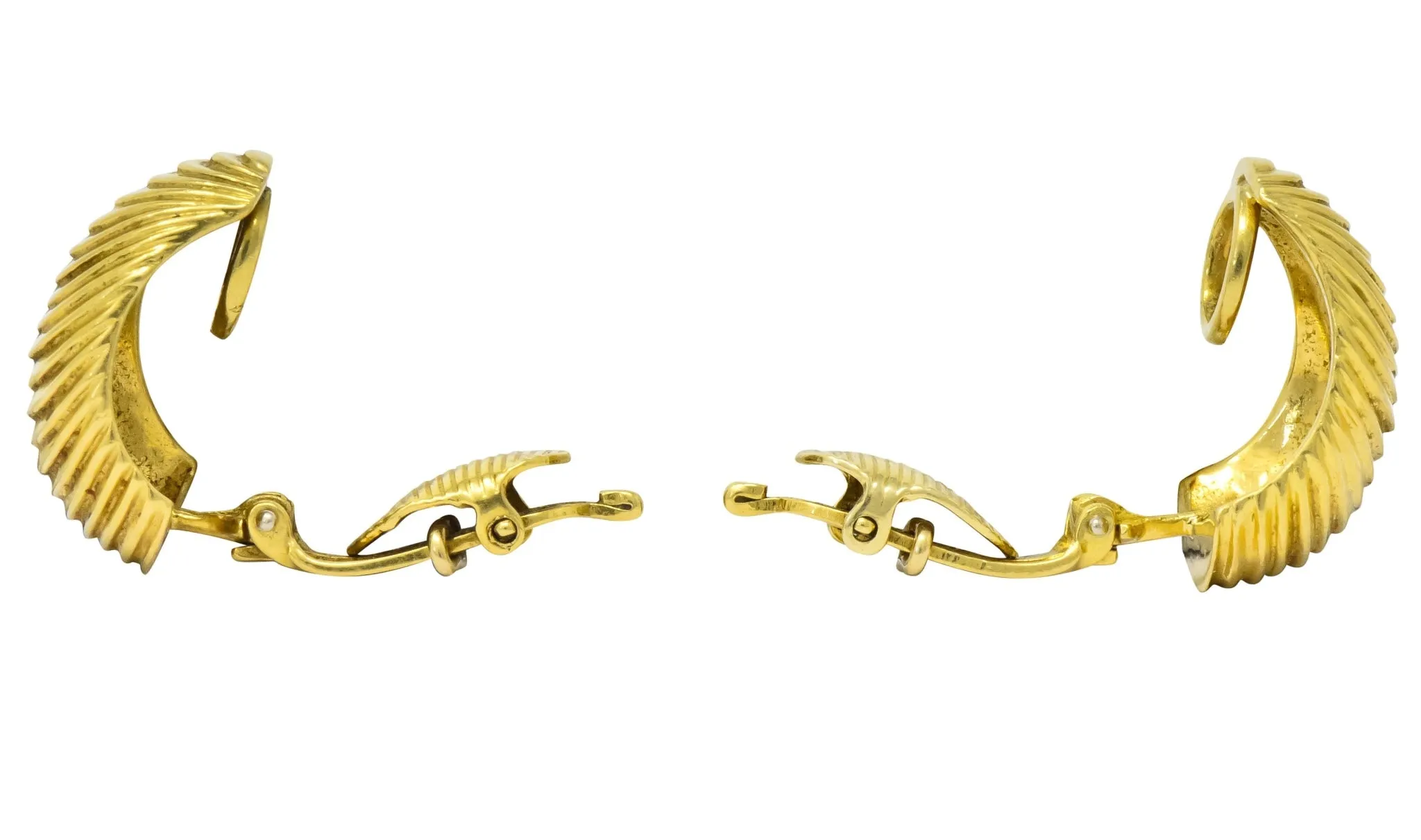 1960's McTiegue Vintage 18 Karat Gold Ribbed Ear-Clip Earrings
