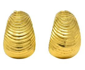 1960's McTiegue Vintage 18 Karat Gold Ribbed Ear-Clip Earrings