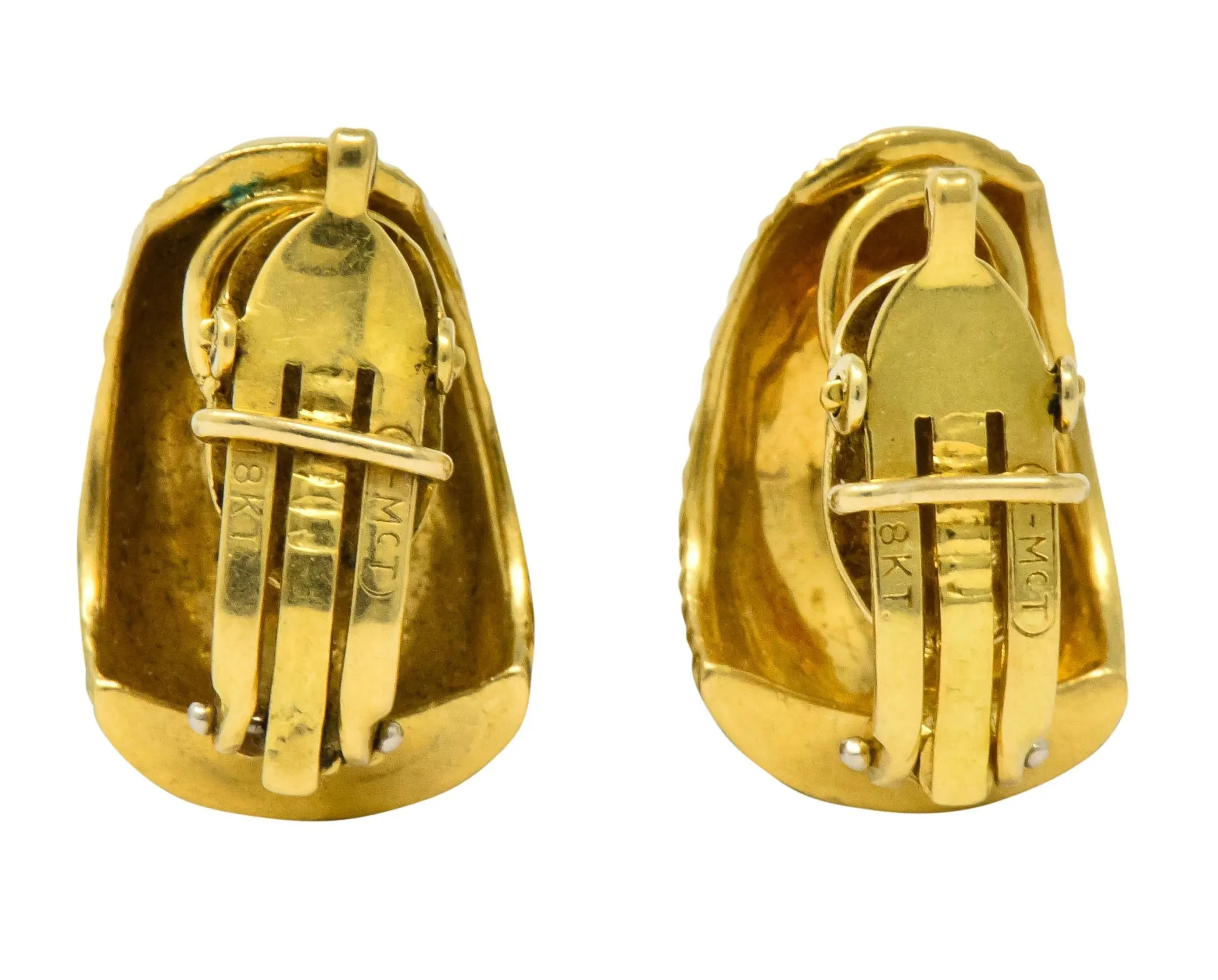 1960's McTiegue Vintage 18 Karat Gold Ribbed Ear-Clip Earrings