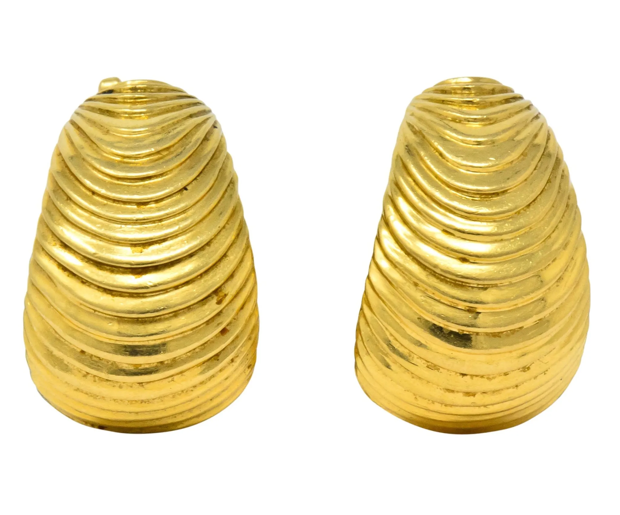 1960's McTiegue Vintage 18 Karat Gold Ribbed Ear-Clip Earrings