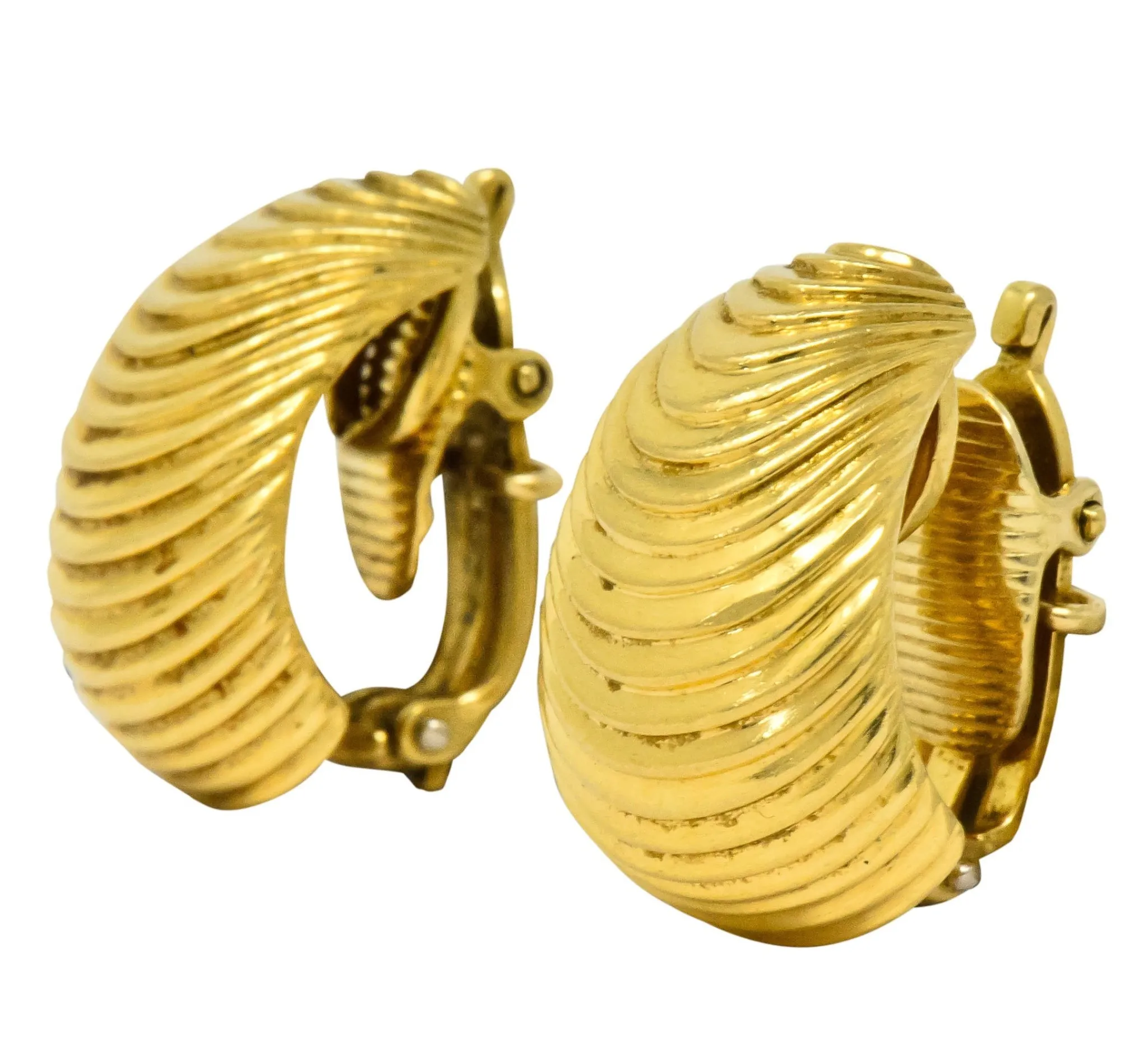 1960's McTiegue Vintage 18 Karat Gold Ribbed Ear-Clip Earrings