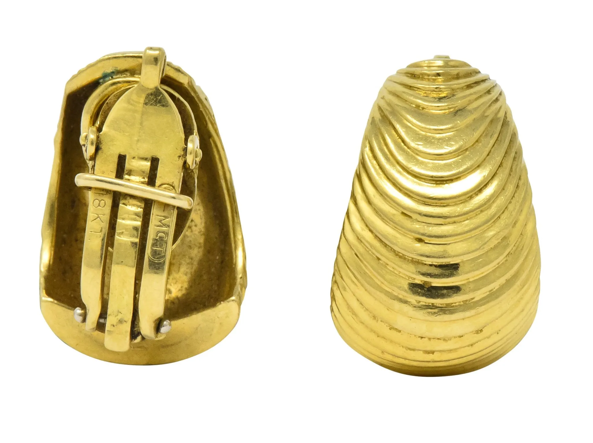 1960's McTiegue Vintage 18 Karat Gold Ribbed Ear-Clip Earrings