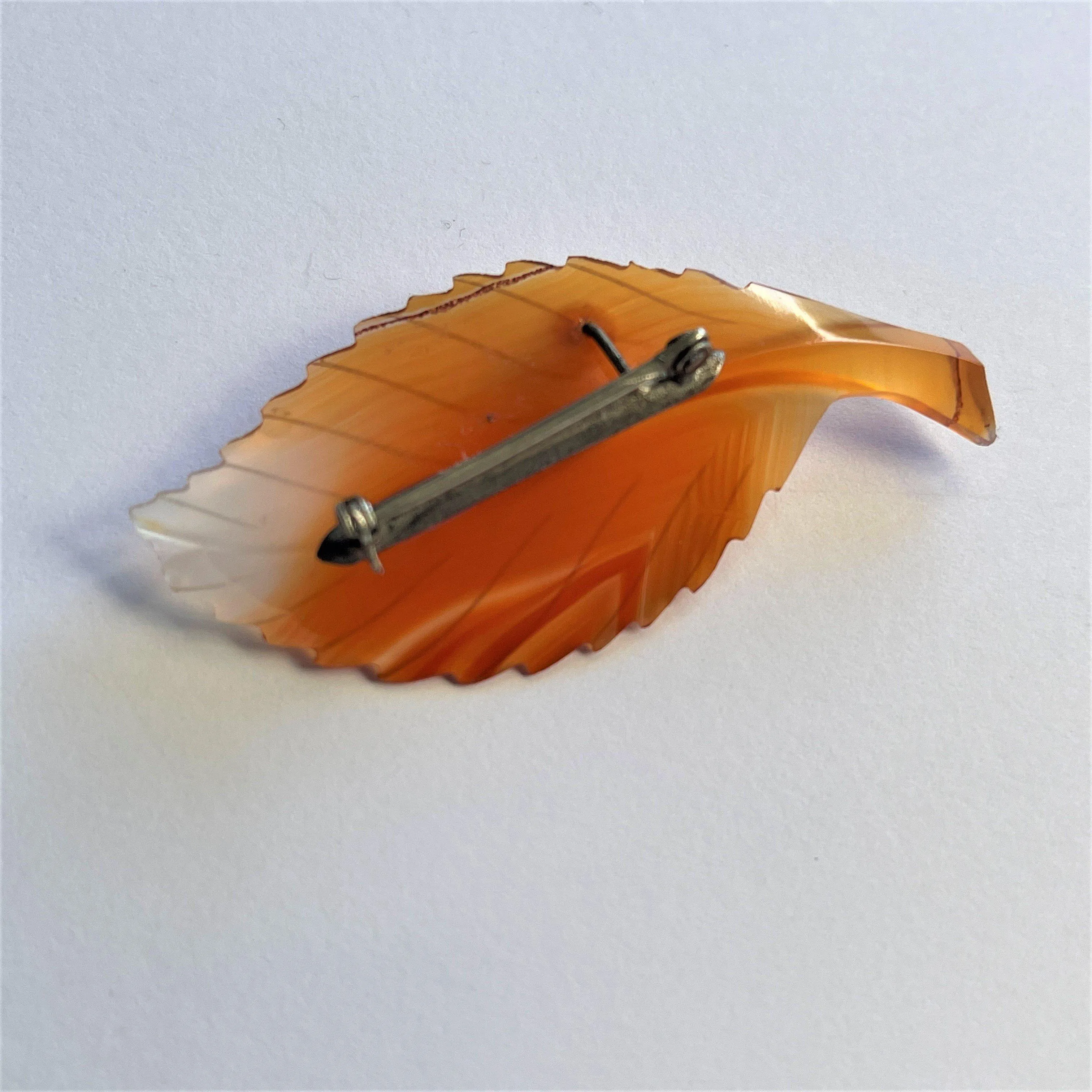 60's Lucite Leaf With Pearl Brooch