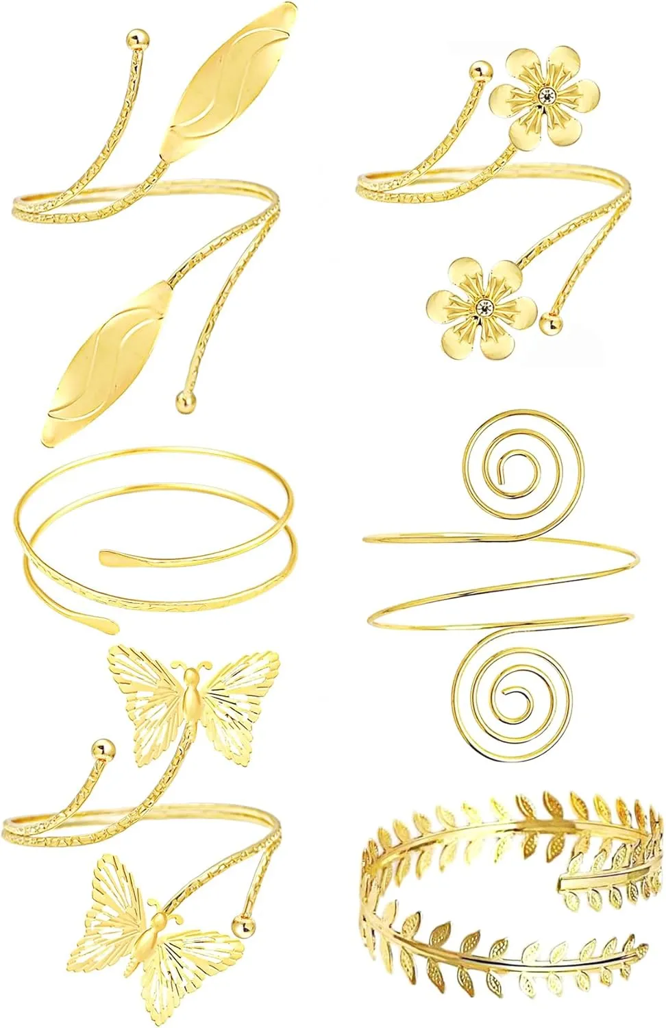 6Pcs Arm Cuff Upper Arm Band Cuff Bracelet Bangle for Women Adjustable Armband Set