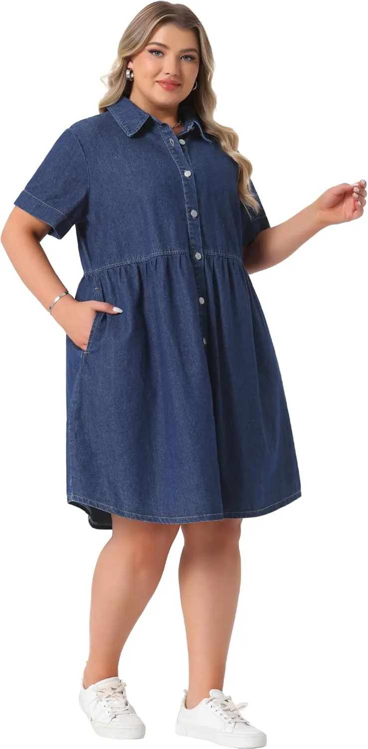 Agnes Orinda Denim Dress for Women Plus Size Button Down Babydoll Sundress Jean Dress with Pockets 2025 Vacation