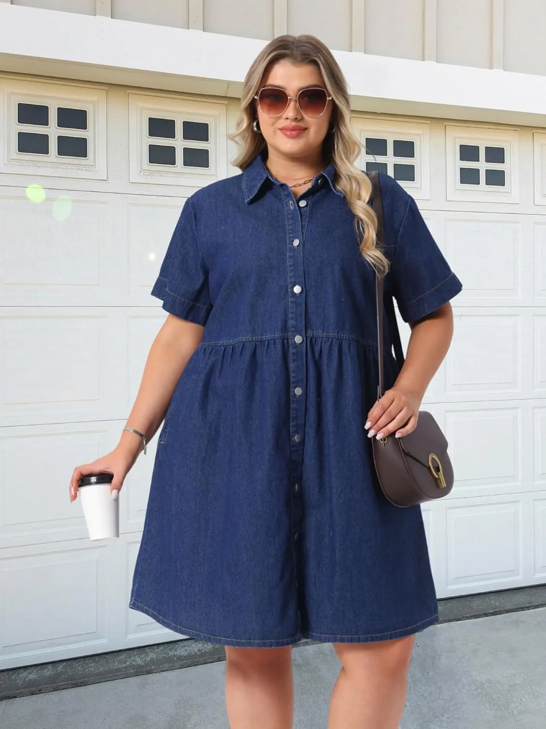 Agnes Orinda Denim Dress for Women Plus Size Button Down Babydoll Sundress Jean Dress with Pockets 2025 Vacation