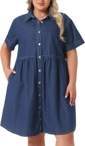 Agnes Orinda Denim Dress for Women Plus Size Button Down Babydoll Sundress Jean Dress with Pockets 2025 Vacation