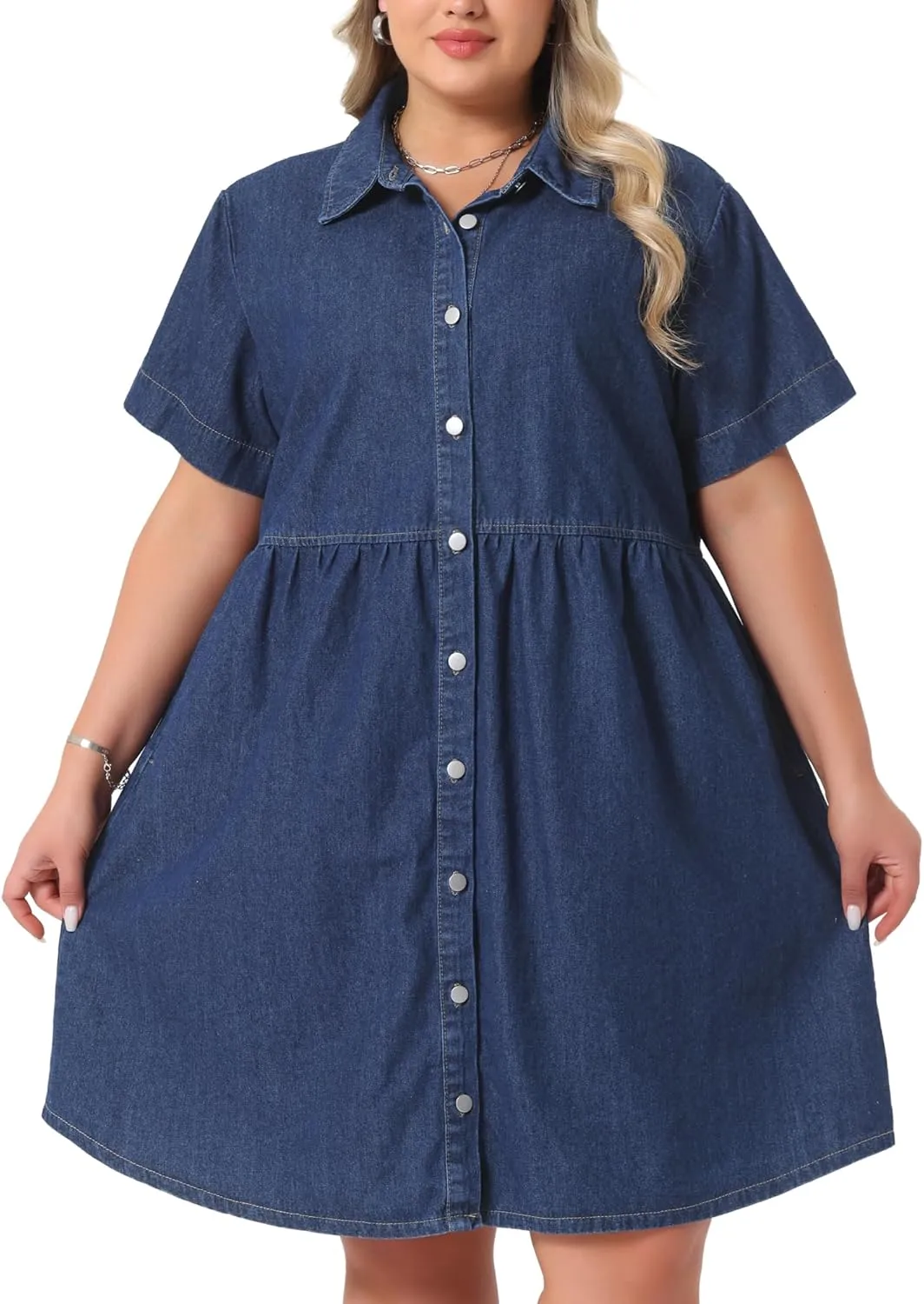 Agnes Orinda Denim Dress for Women Plus Size Button Down Babydoll Sundress Jean Dress with Pockets 2025 Vacation