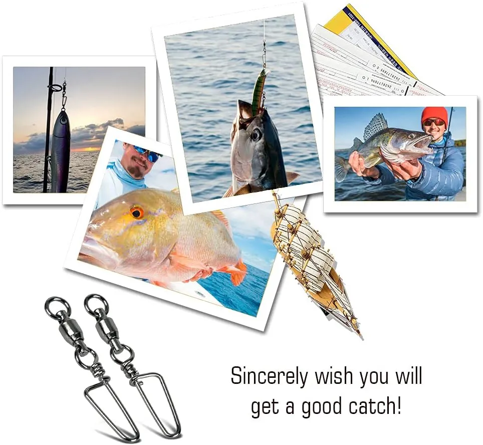 AMYSPORTS Saltwater Connector Fishing Snap Swivel High Strength Snaps Swivel Freshwater Ball Bearing Fishing Swivels Stainless Steel Corrosion Resistant Black Nickel