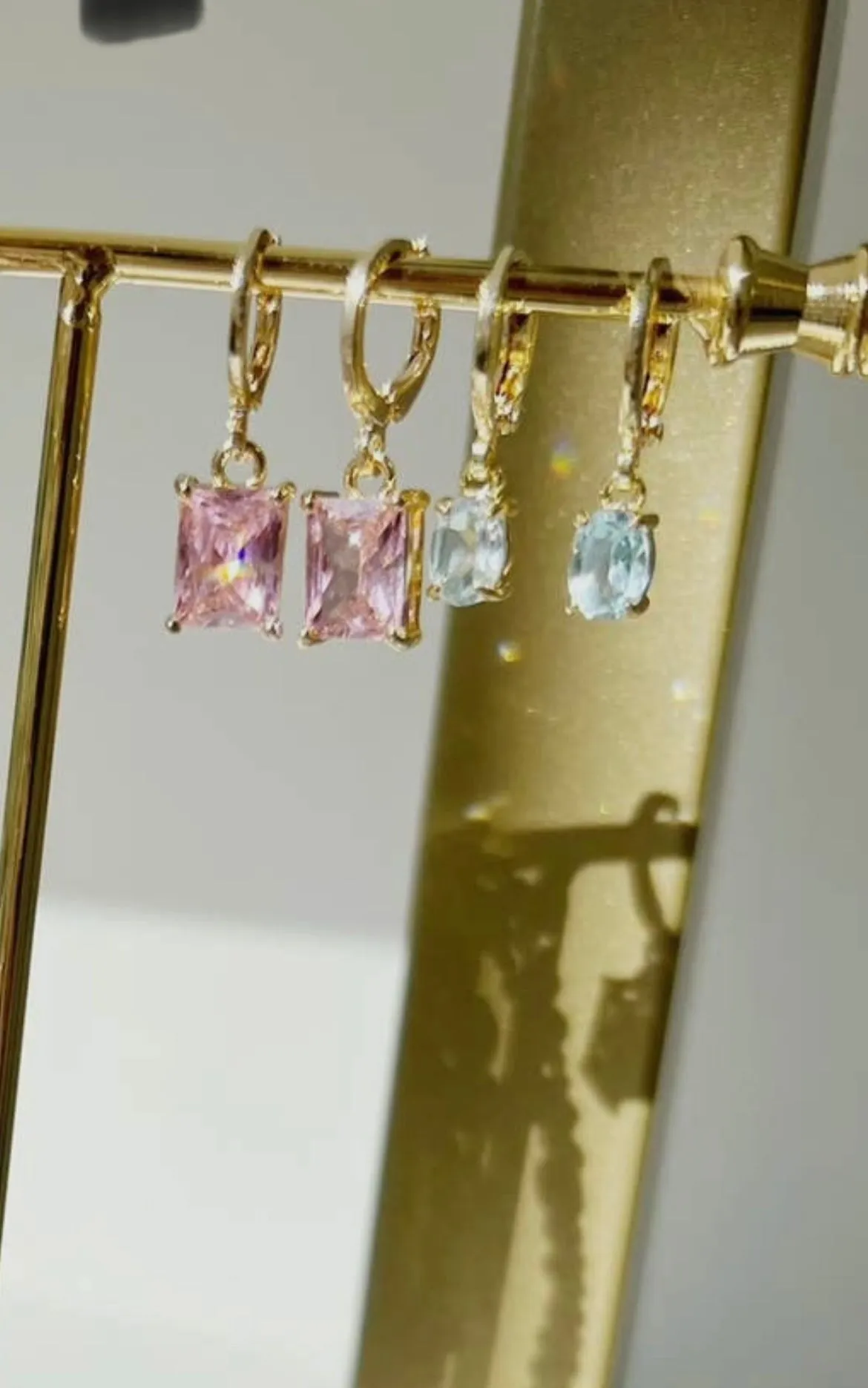 Arden Pink CZ Baguette Huggie Hoops Gold Filled Earrings