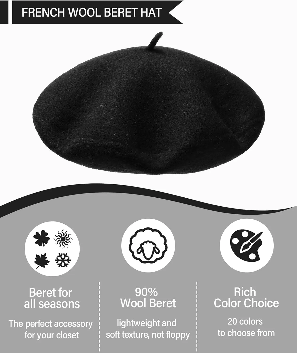 AWAYTR Wool French Beret Hats - Solid Color Artist Beret Hat for Women and Kids
