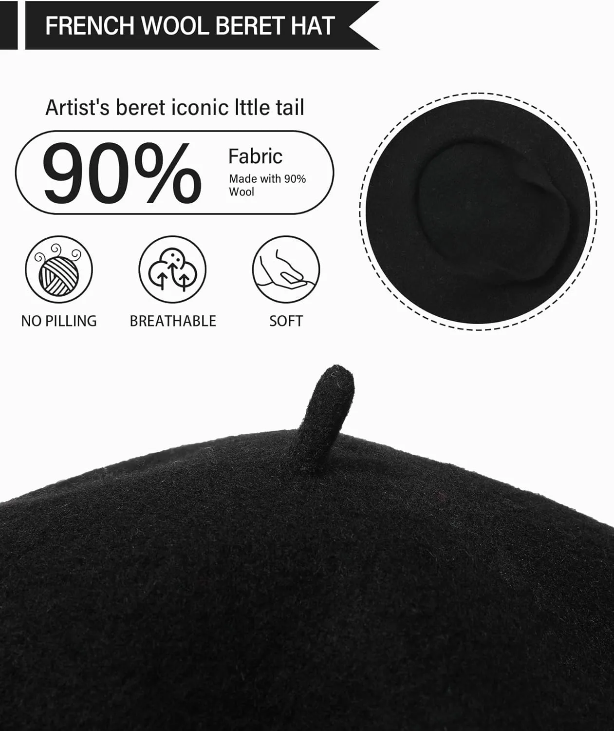 AWAYTR Wool French Beret Hats - Solid Color Artist Beret Hat for Women and Kids
