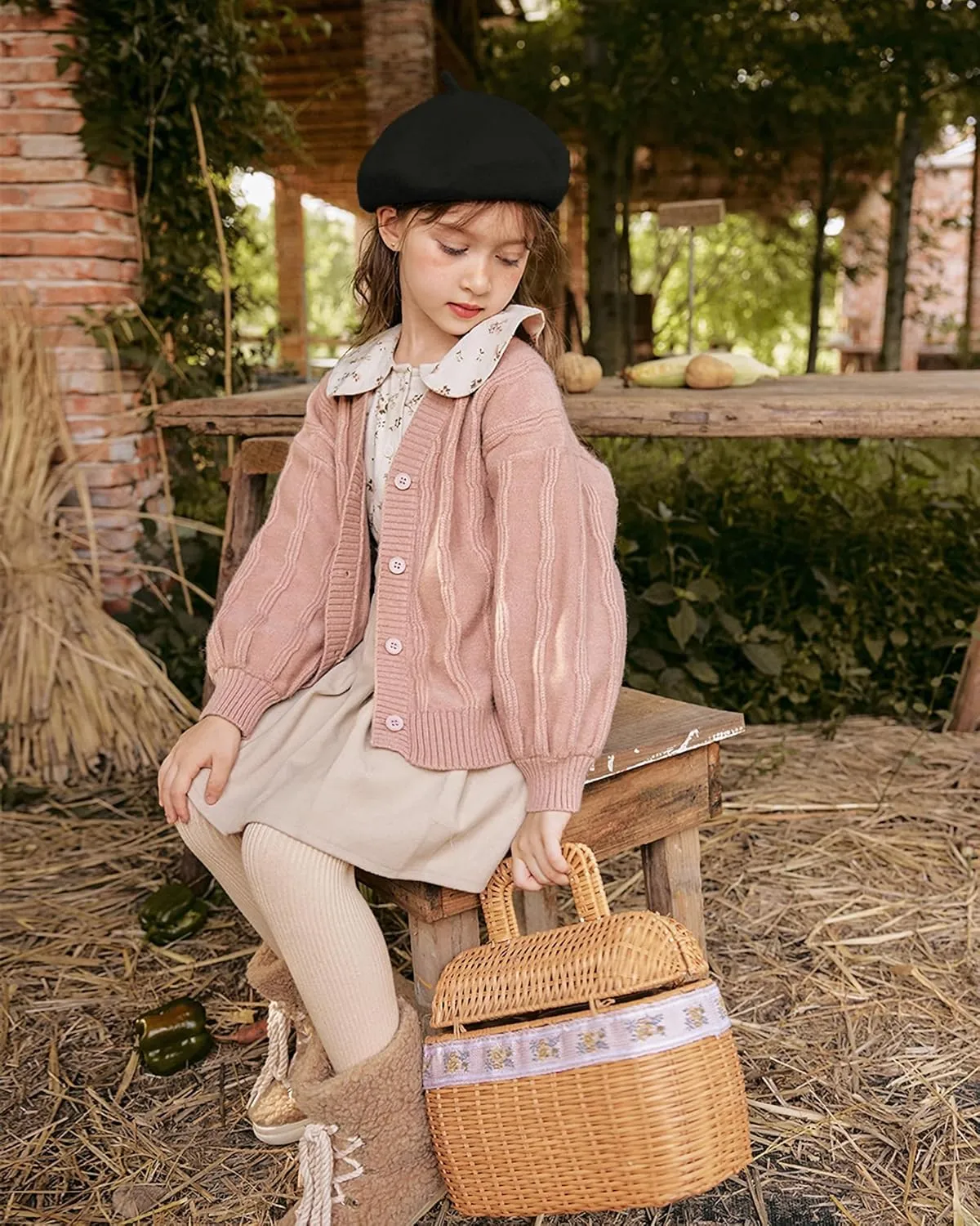 AWAYTR Wool French Beret Hats - Solid Color Artist Beret Hat for Women and Kids