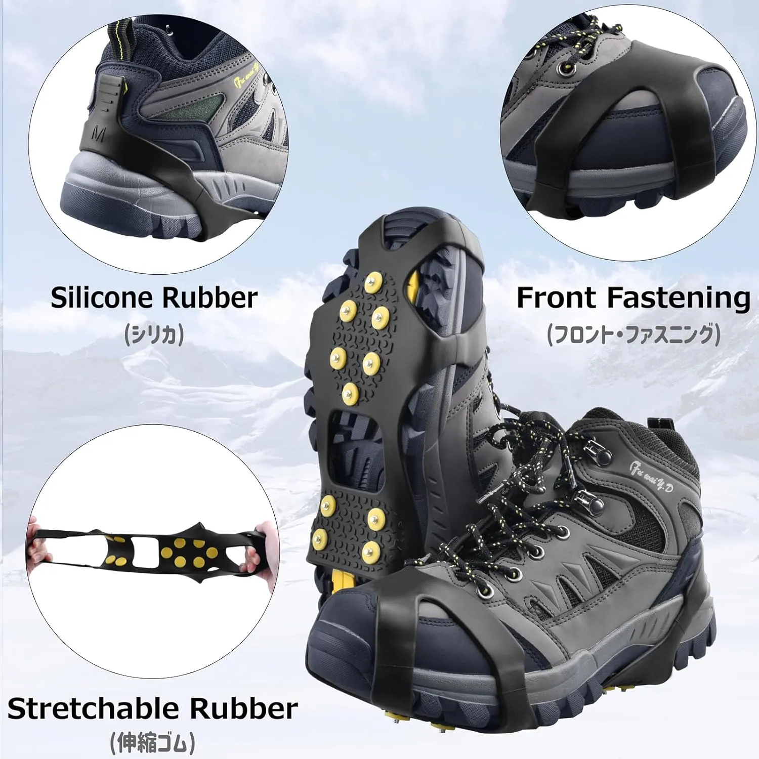 Azarxis Walk Traction Ice Cleat Spikes Crampons with 10 Spikes Snow Grips Stretch Footwear Traction for Walking, Jogging, Climbing, Hiking on Snow and Ice