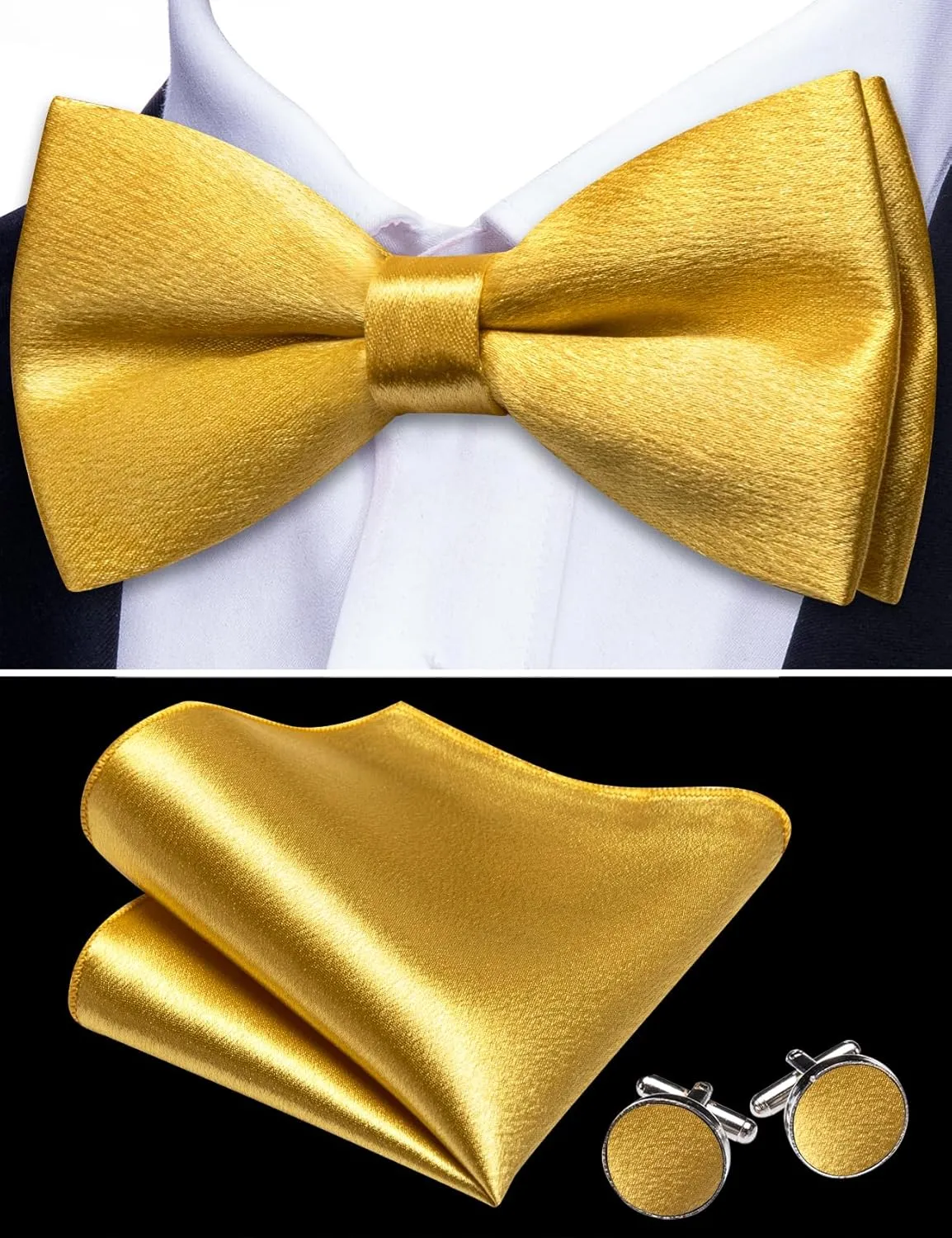 Barry.Wang Mens Satin Formal Suit Vest Tie Bowtie Set 8PC Lapel Collar Casual Slim Fit Waistcoat Wedding Party Tuxedo