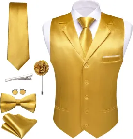 Barry.Wang Mens Satin Formal Suit Vest Tie Bowtie Set 8PC Lapel Collar Casual Slim Fit Waistcoat Wedding Party Tuxedo