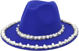 Big Pearl Fedora Hat Monochrome Ladies Fedora Hat Stage Party Photography Jazz Hat 18 56-58cm, Medium