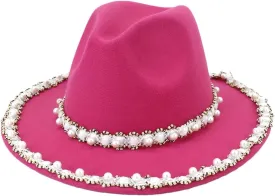 Big Pearl Fedora Hat Monochrome Ladies Fedora Hat Stage Party Photography Jazz Hat 5 56-58cm, Medium