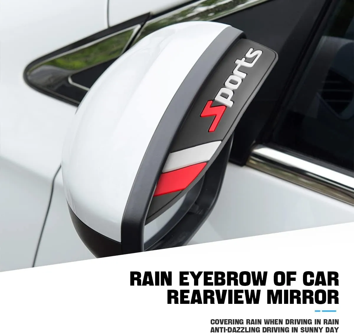 Blilo 2PCS Rear View Mirror Rain Eyebrows, Waterproof PVC Auto Side Mirror Rainproof Guard, Sports Visor Smoke Cover, Universal Exterior Accessories for Most Cars (Sport/Red)