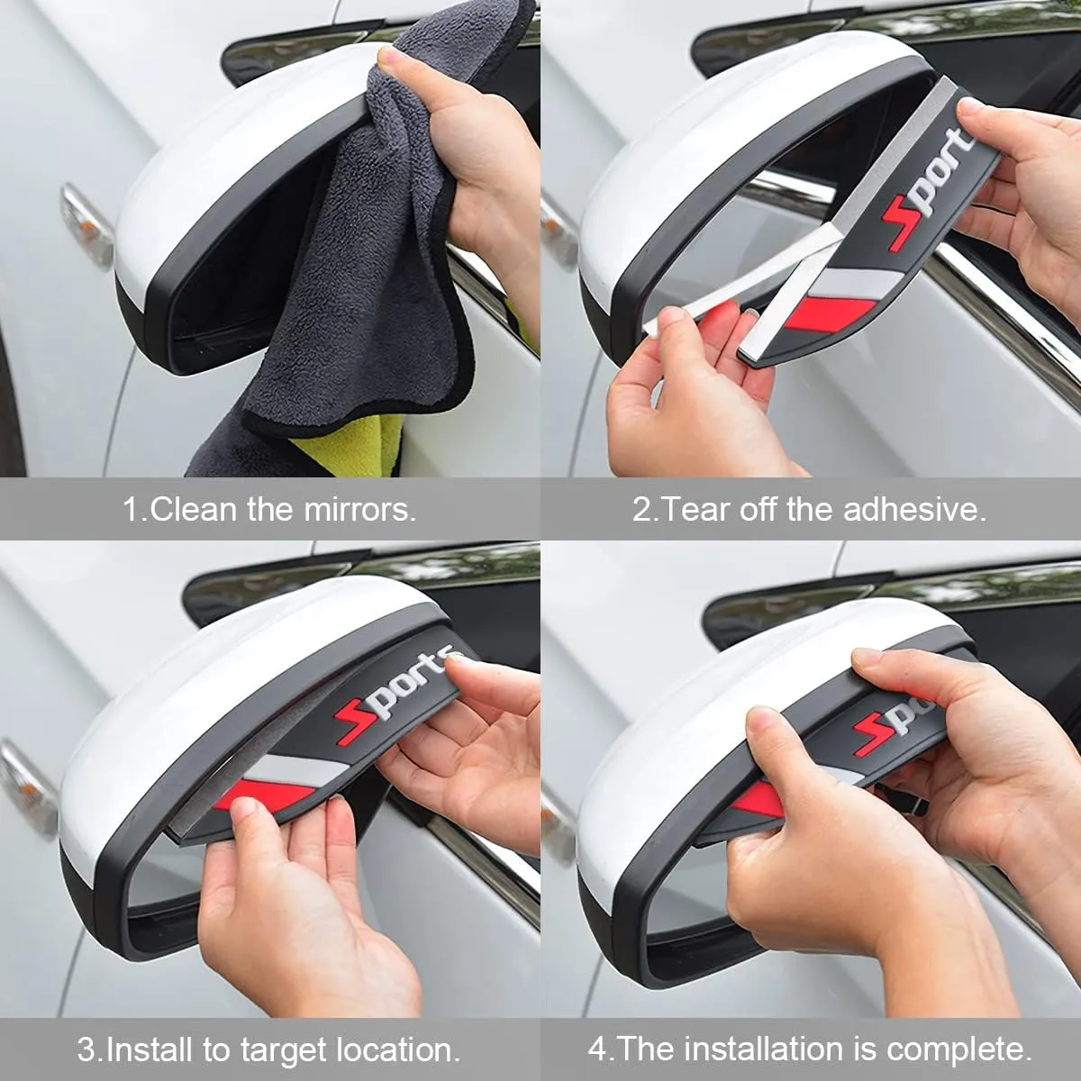 Blilo 2PCS Rear View Mirror Rain Eyebrows, Waterproof PVC Auto Side Mirror Rainproof Guard, Sports Visor Smoke Cover, Universal Exterior Accessories for Most Cars (Sport/Red)