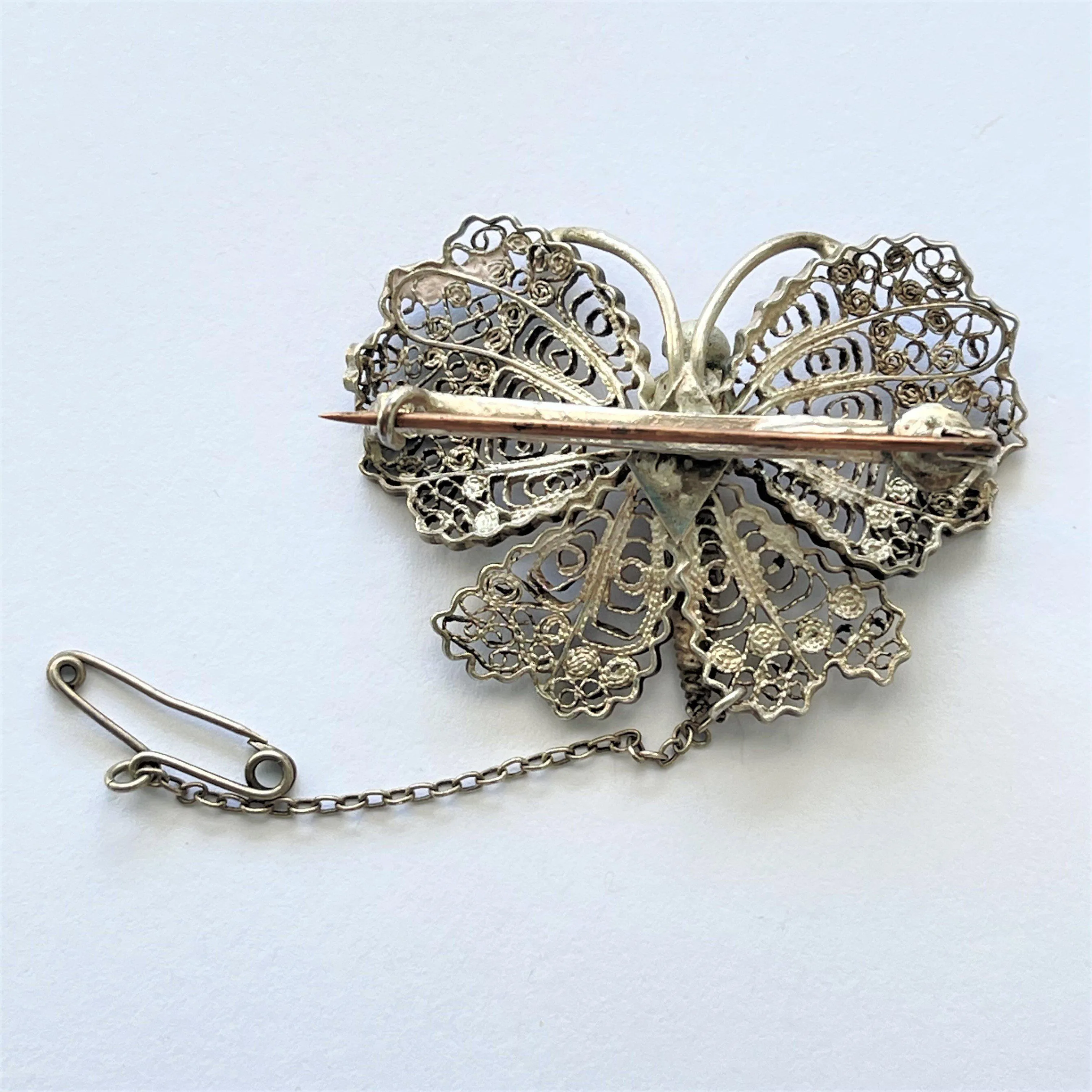 Butterfly Silver Filigree Mid Century Brooch