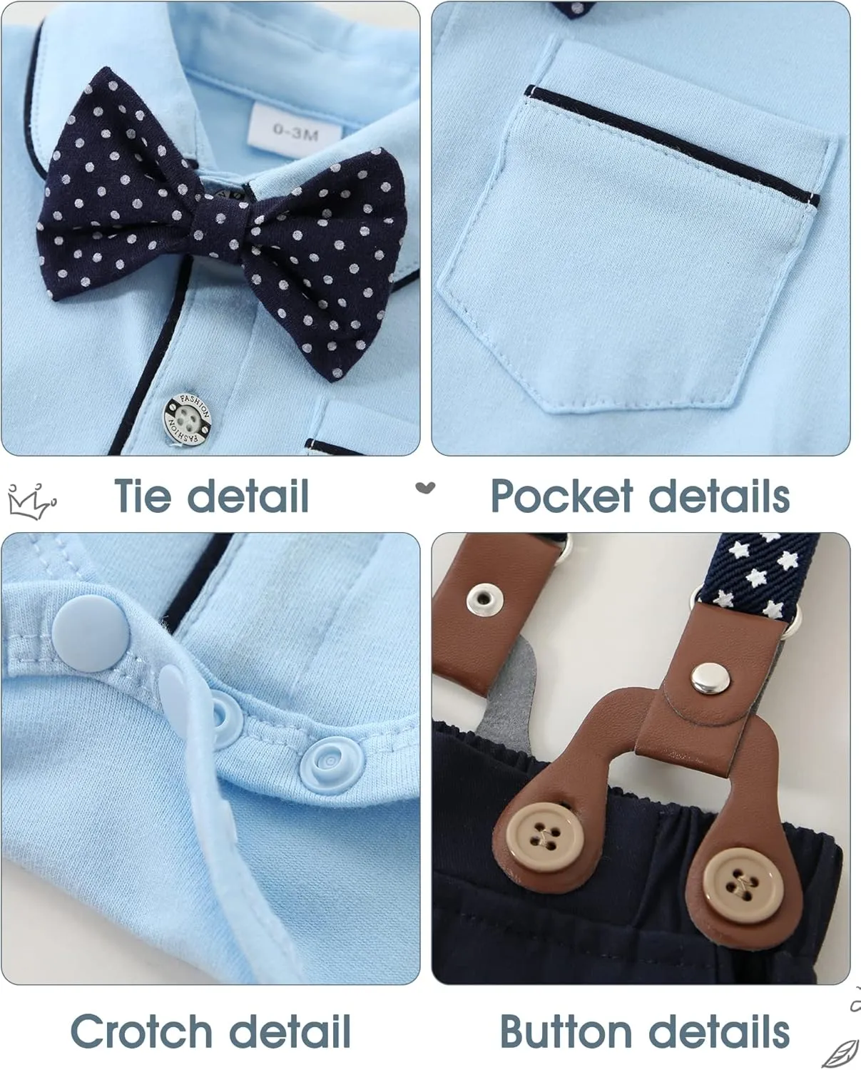 CARETOO Baby Boy Clothes Suits Infant Gentleman Outfit Formal Dress Shirt Suspender Pants Bowtie Beret Hat Wedding Set 0-18 M