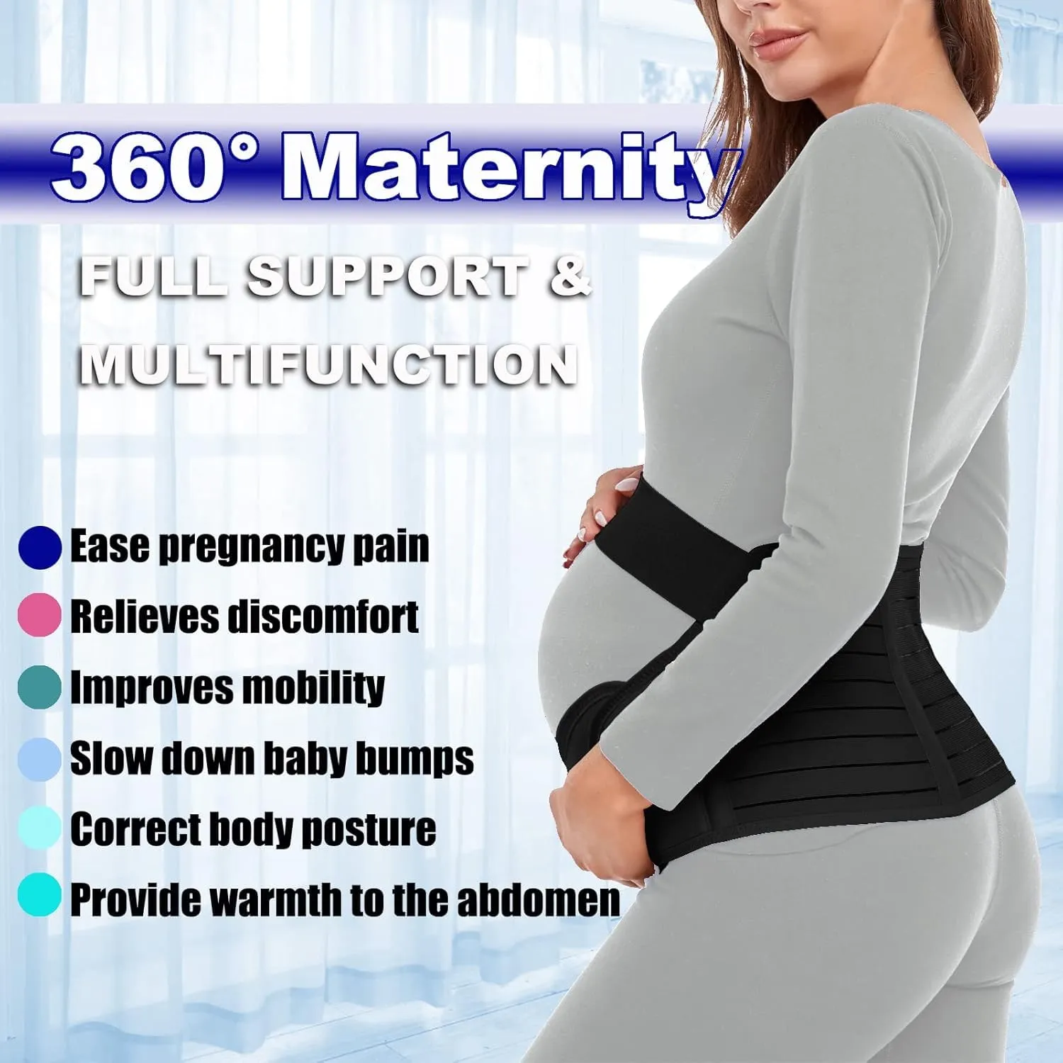 ChongErfei Maternity Belt Pregnancy Belly Band 3 in 1 Maternity Support Belt for Pregnant Back/Pelvic/Hip Pain, Maternity Band Belly Support for Pregnancy (Black, XL)