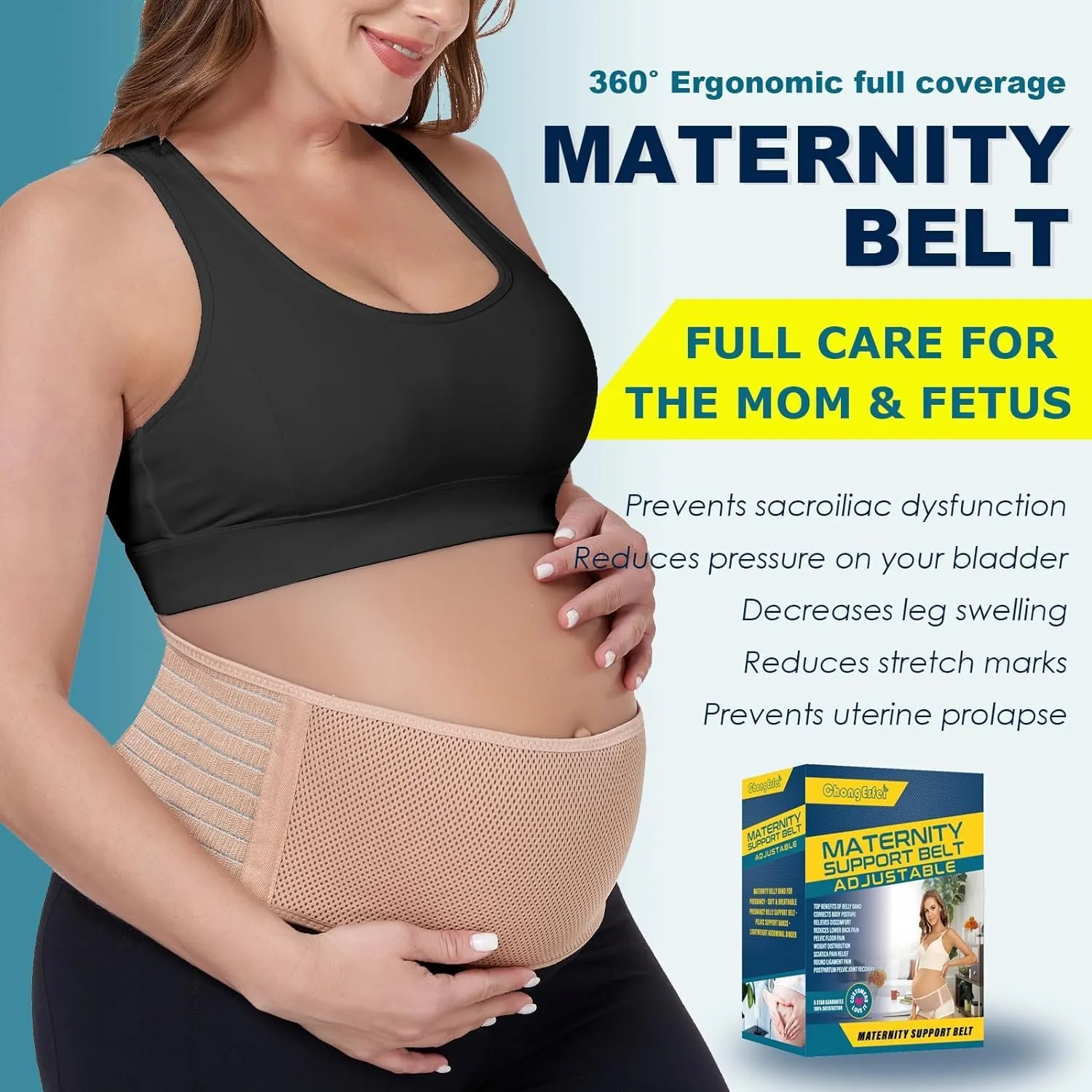 ChongErfei Maternity Belt Pregnancy Belly Band Back Support Abdominal Binder Back Brace - Relieve Back, Pelvic, Hip PainBeige,One Size