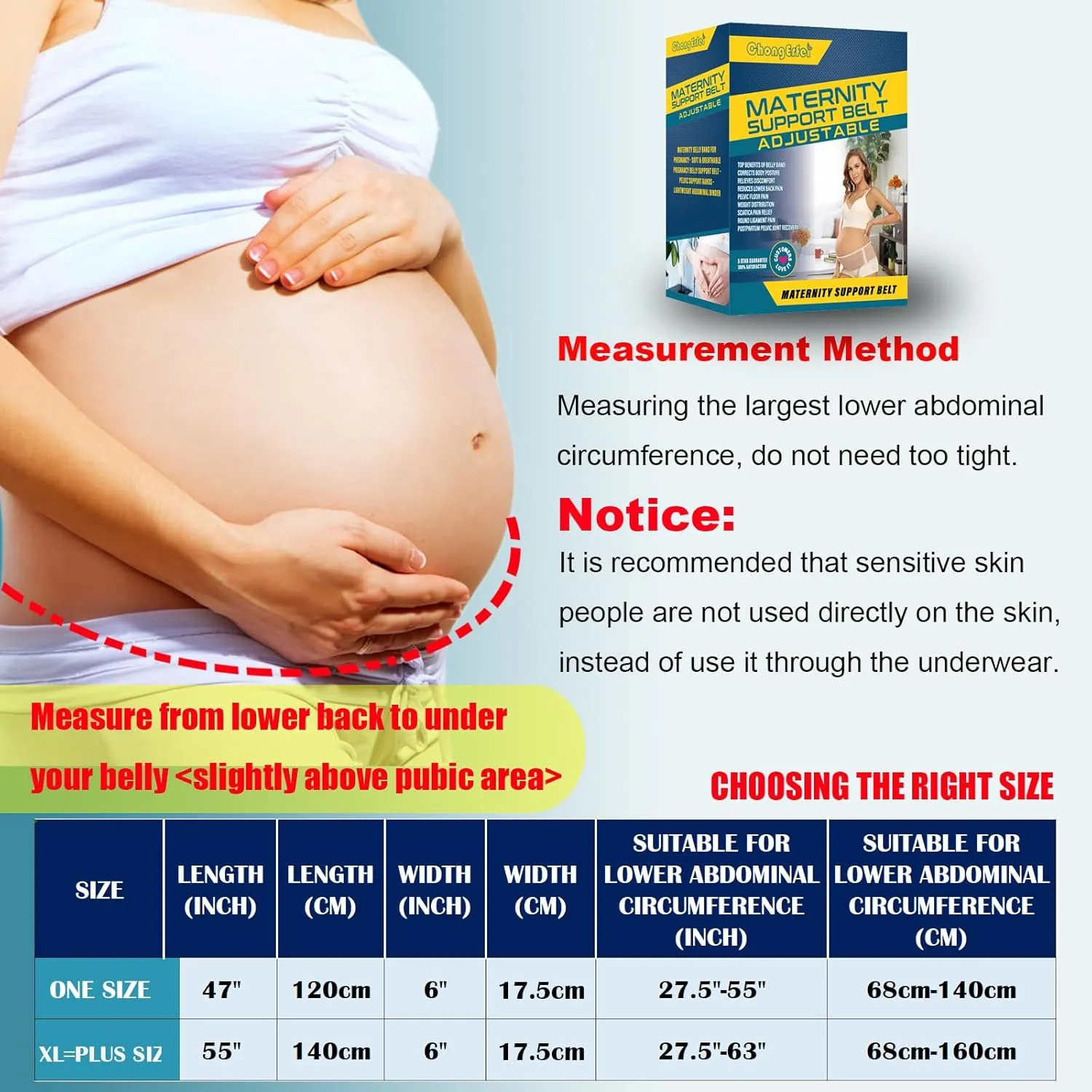 ChongErfei Maternity Belt Pregnancy Belly Band Back Support Abdominal Binder Back Brace - Relieve Back, Pelvic, Hip PainBeige,One Size
