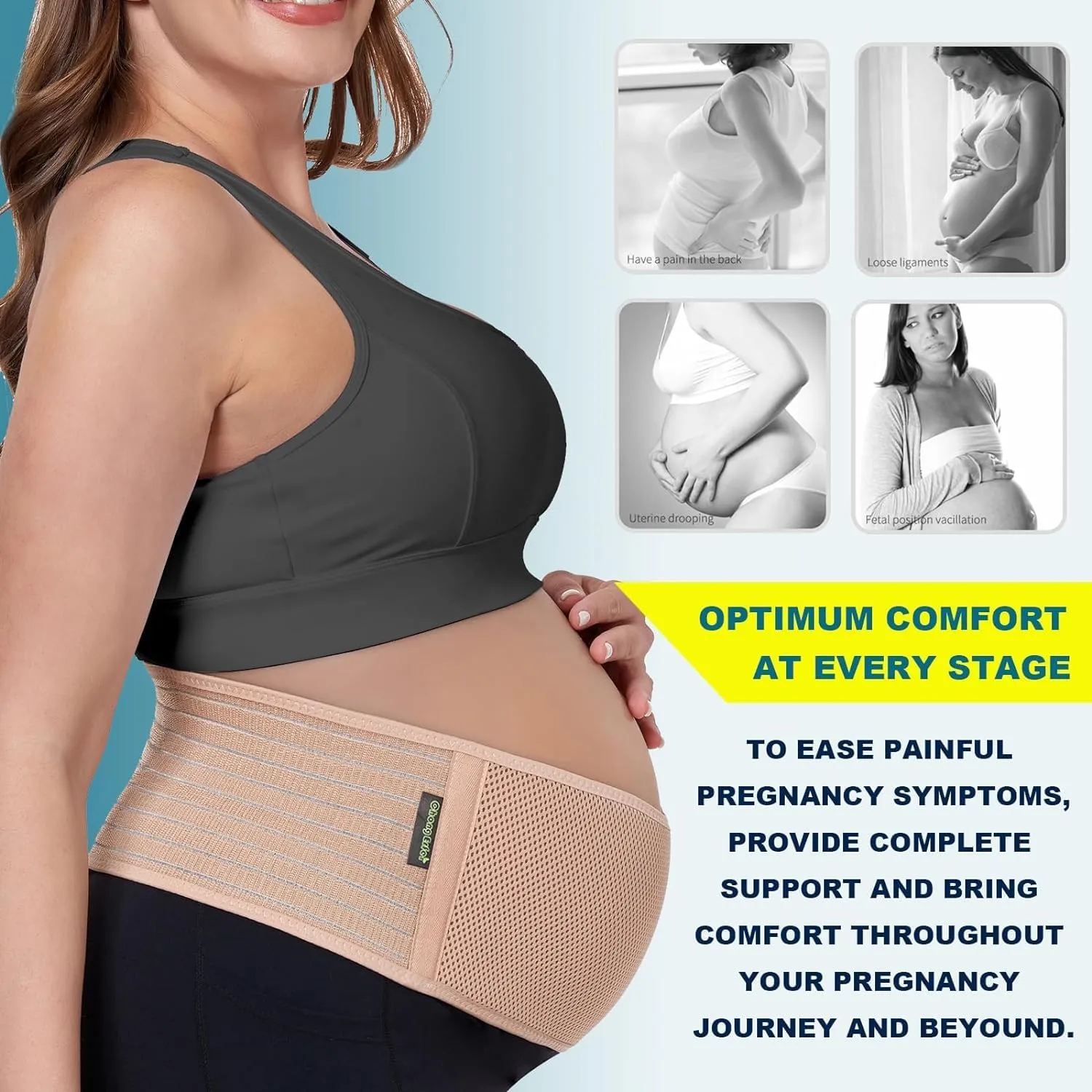 ChongErfei Maternity Belt Pregnancy Belly Band Back Support Abdominal Binder Back Brace - Relieve Back, Pelvic, Hip PainBeige,One Size