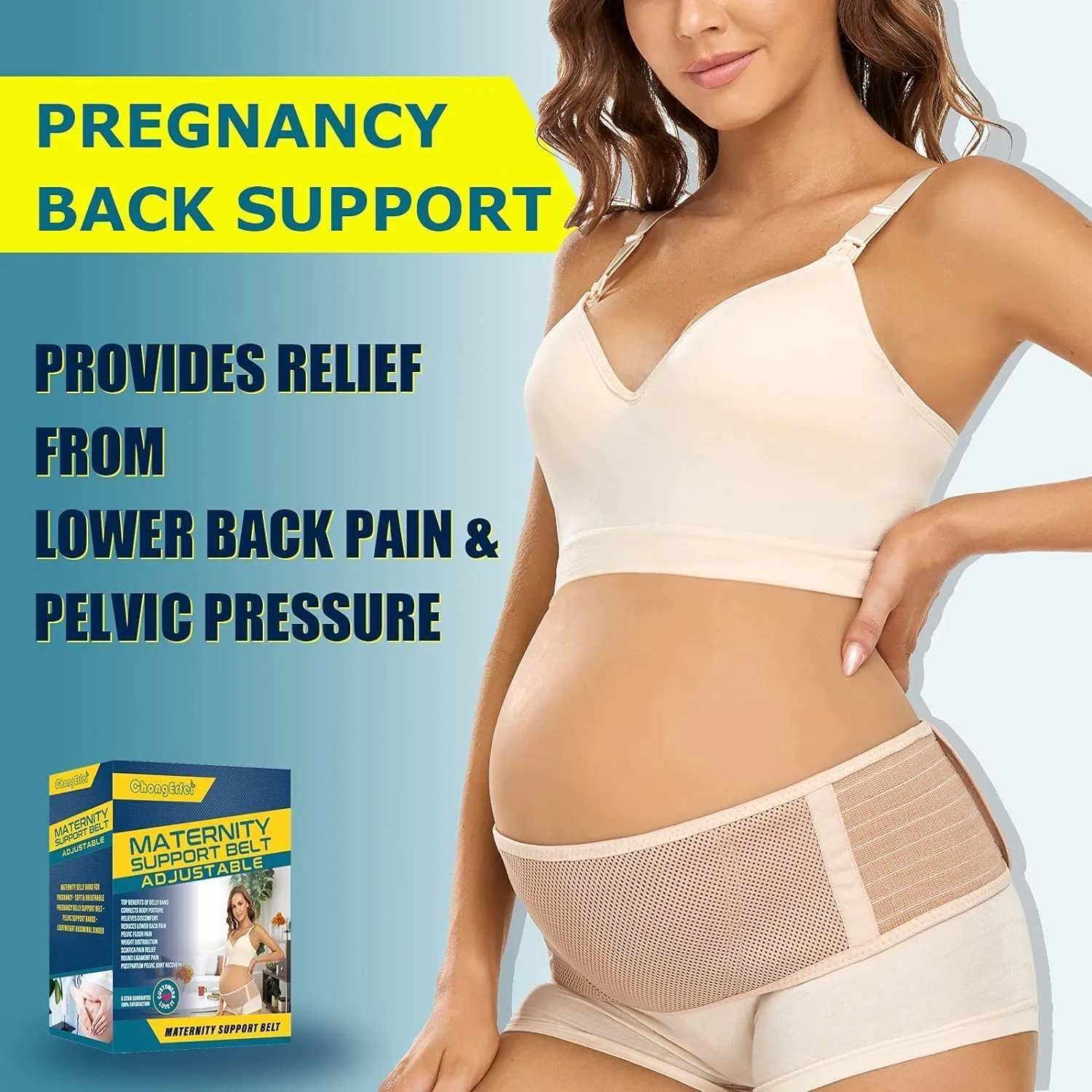 ChongErfei Maternity Belt Pregnancy Belly Band Back Support Abdominal Binder Back Brace - Relieve Back, Pelvic, Hip PainBeige,One Size