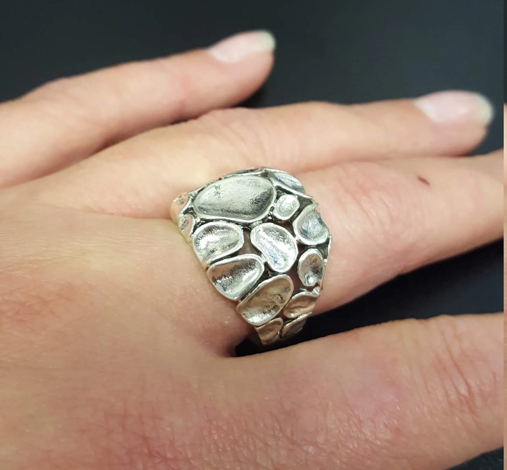 Chunky Silver Ring - Statement Textured Ring - Artistic Silver Ring