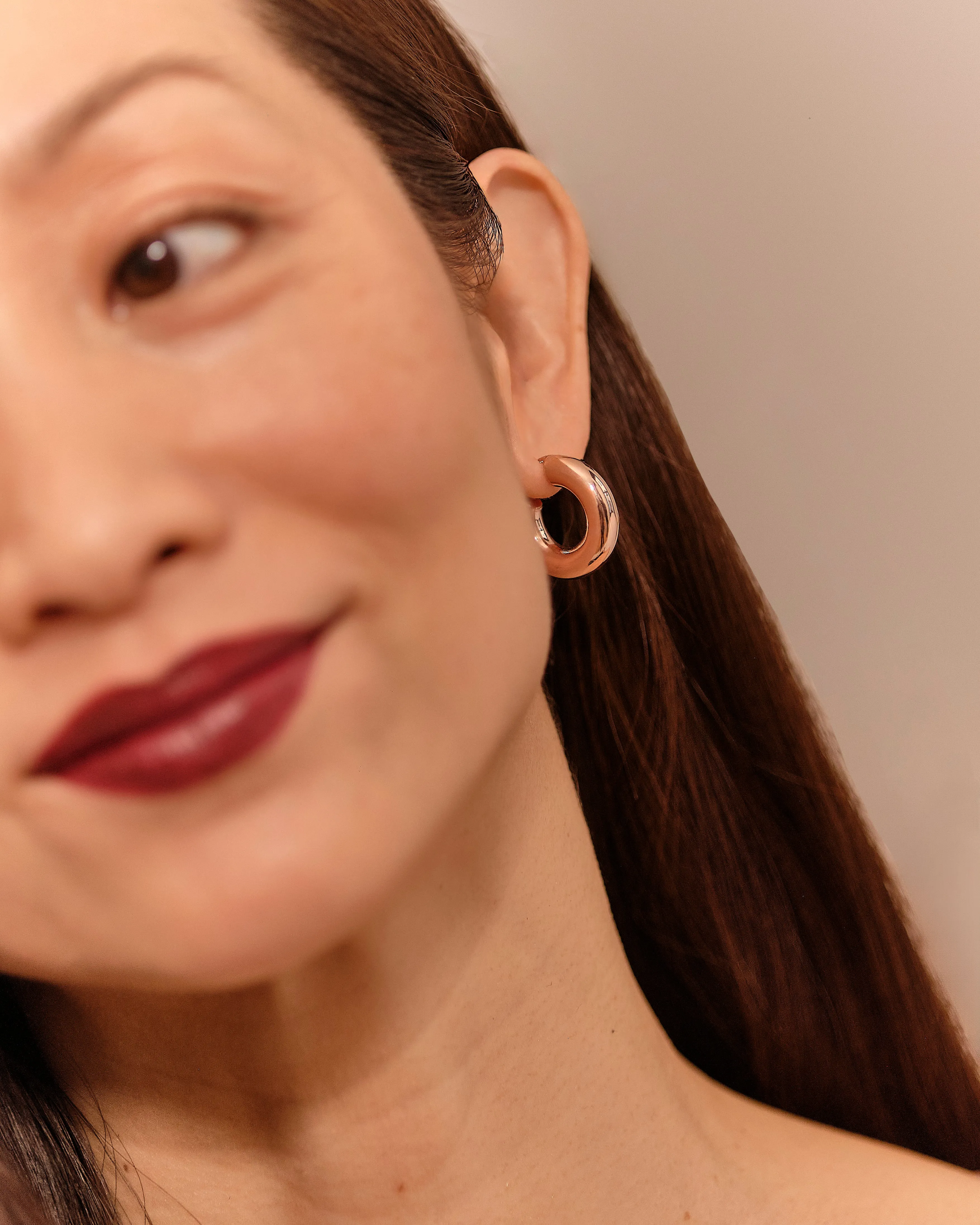 Classic, Chunky Hoop Earrings - Rose Gold