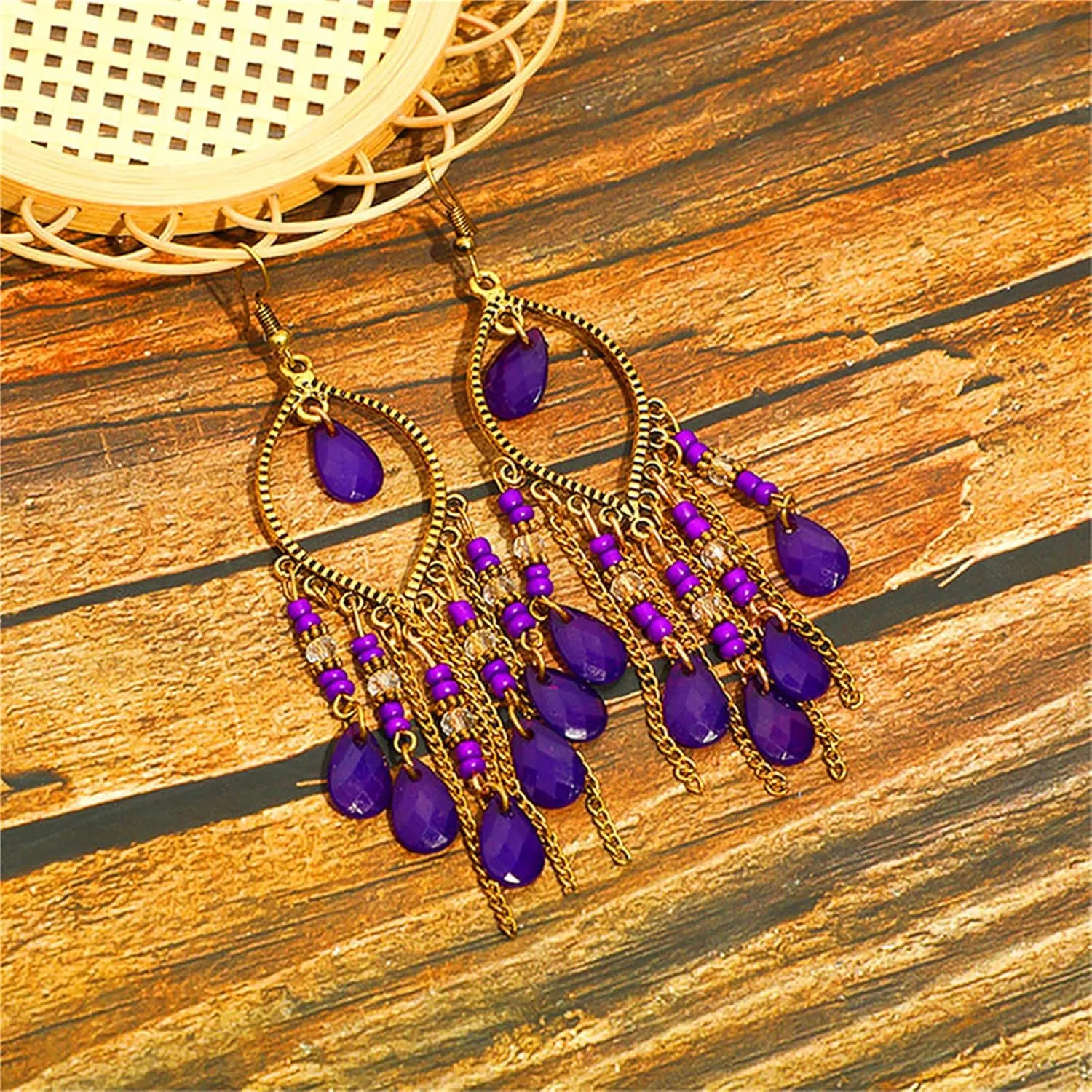 Coadipress Long Bohemian Drop Dangle Earrings for Women Retro Colorful Tassel Statement Drop Earrings Beaded Tassel Chandelier Earring Boho Elegant Jewelry