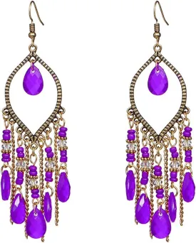 Coadipress Long Bohemian Drop Dangle Earrings for Women Retro Colorful Tassel Statement Drop Earrings Beaded Tassel Chandelier Earring Boho Elegant Jewelry