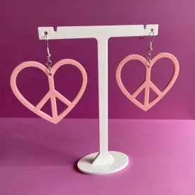 Colorful Peace Heart Earrings - Laser Cut Acrylic Jewelry with Fish Hook or Clip On Finding, 1960s and 70s Inspired