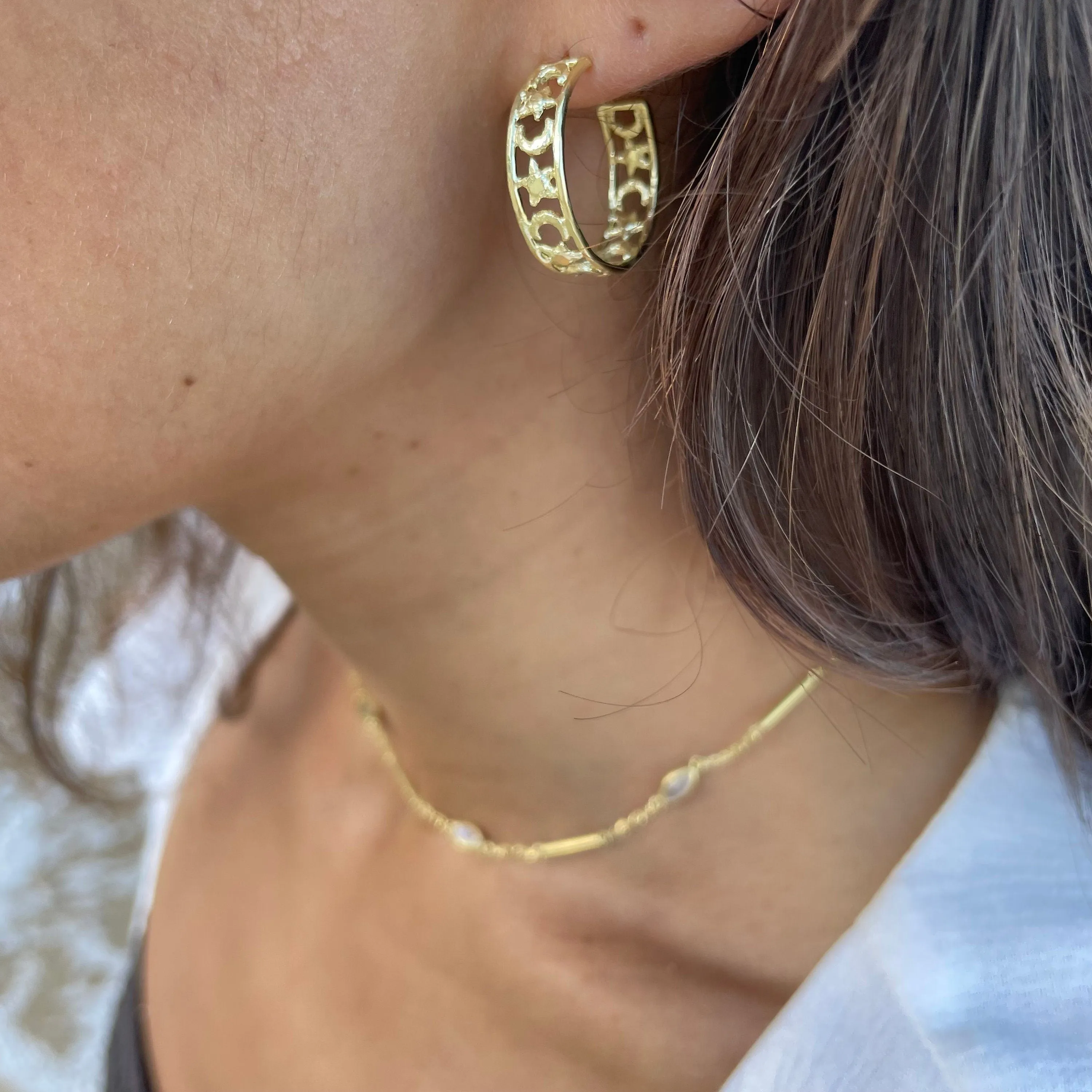 Cosmic Lover 14K Gold Sun and Moon Hoops