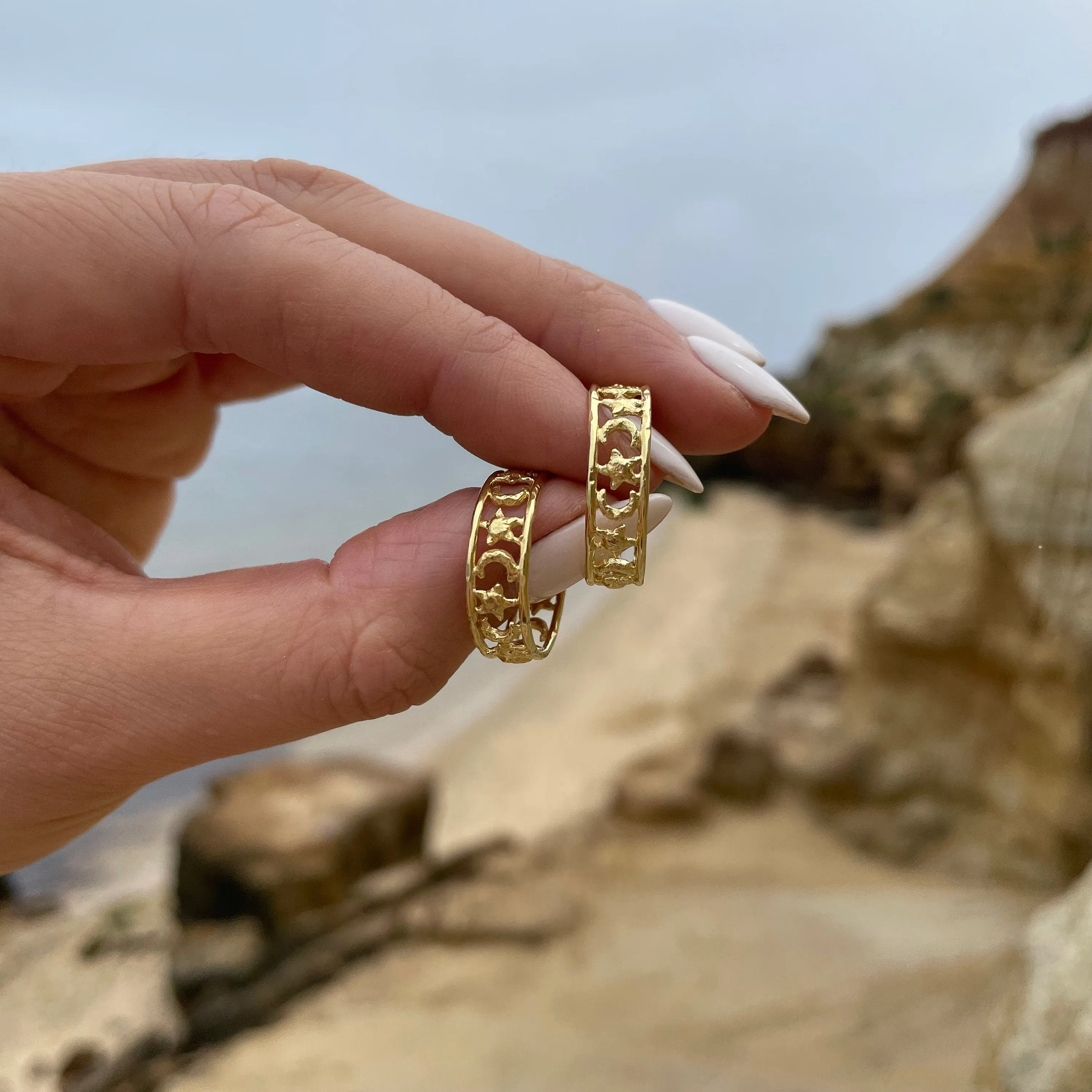 Cosmic Lover 14K Gold Sun and Moon Hoops