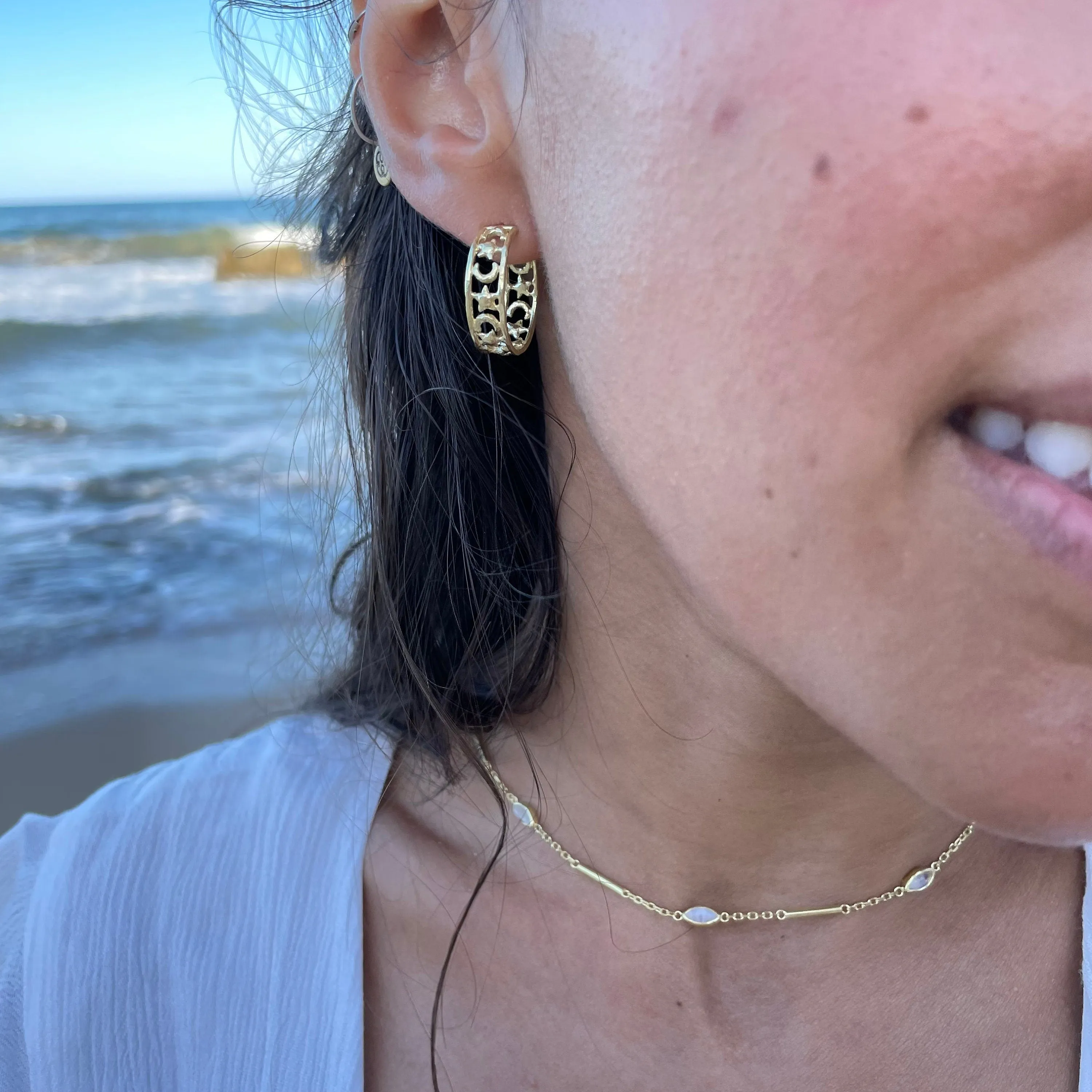 Cosmic Lover 14K Gold Sun and Moon Hoops