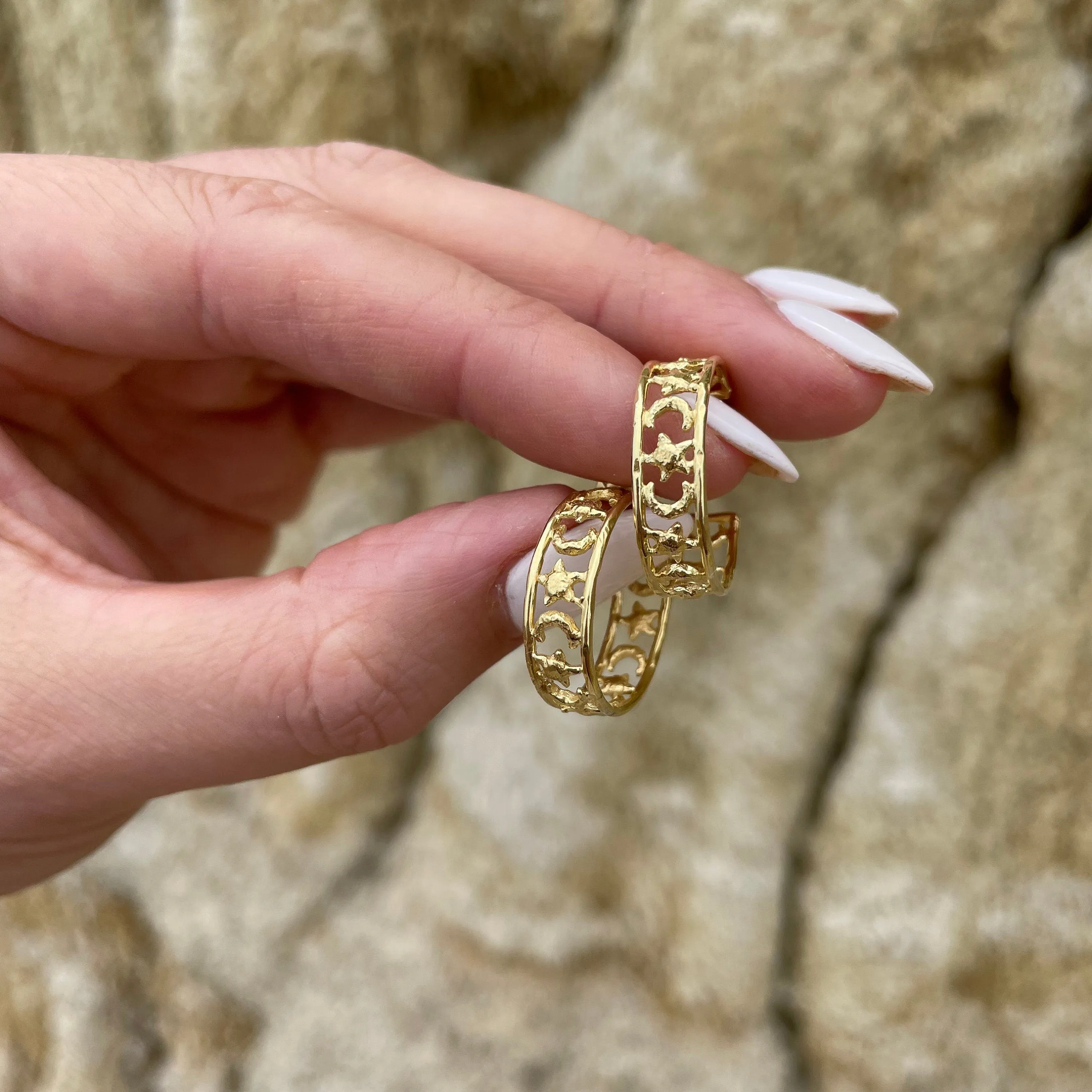 Cosmic Lover 14K Gold Sun and Moon Hoops