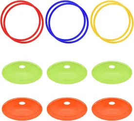 Cosmos Set of 12 Speed Agility Rings Marker Cones Multicolor Soccer Training Rings Marking Disc Cones Speed Agility Training Set for Football Sport Training Outdoor Activities - 6 Rings   6 Cones