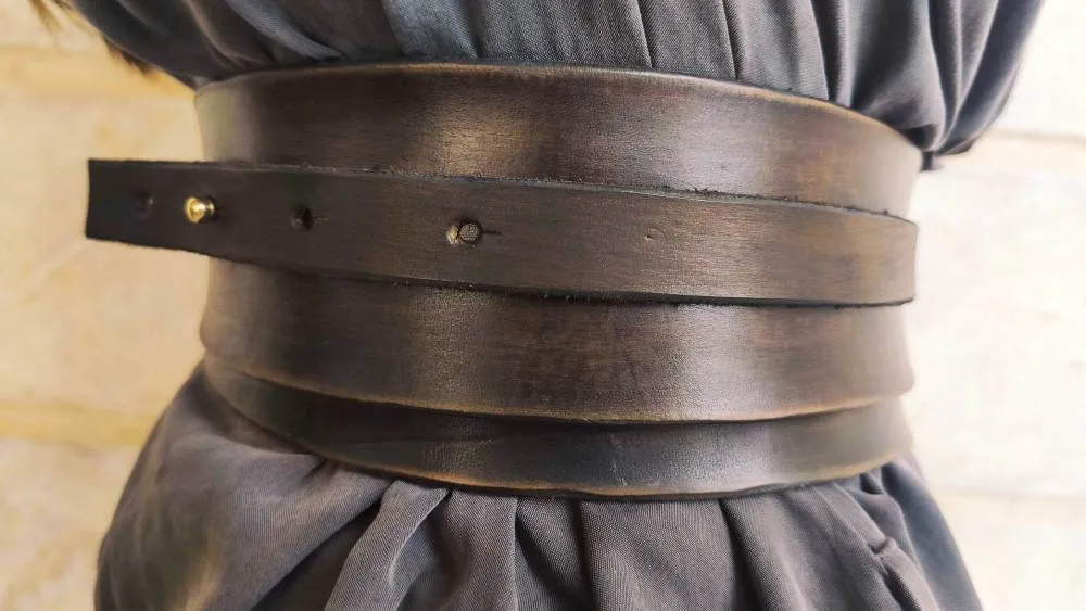 Dark Brown Leather Wrap Waist Belt with Cord Closure by ISHAOR - Handcrafted Statement Piece for Dress or Jacket