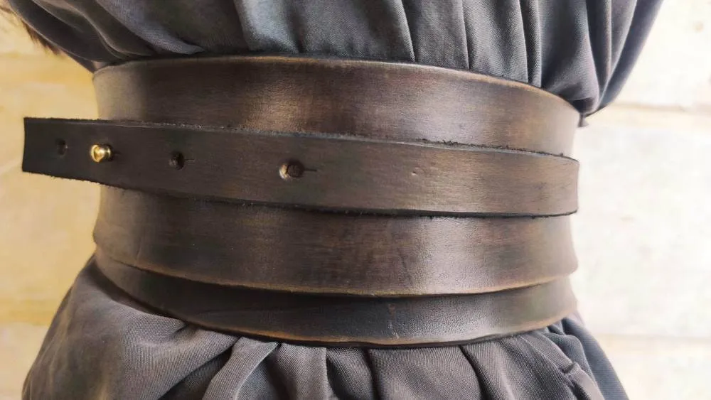 Dark Brown Leather Wrap Waist Belt with Cord Closure by ISHAOR - Handcrafted Statement Piece for Dress or Jacket
